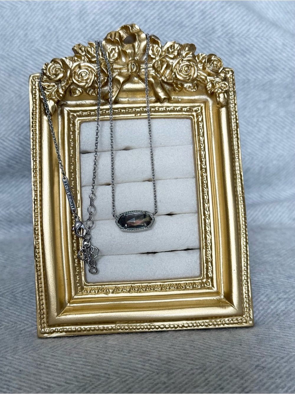 Kendra Scott Elisa Bright Silver Black Mother of Pearl Oval Pendant Necklace